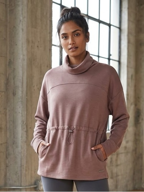 Nine West Tops - Nine West Mauve Cowl Neck Drawcord Pullover